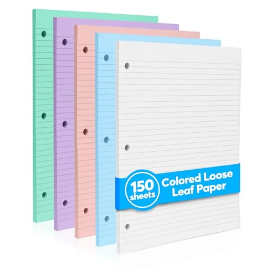 

Colored Notebook Paper 8.5 x 11, 150 Sheets Thick 80 gsm College Ruled Colorful Loose Leaf Filler Paper 3-Hole Punched Binder P