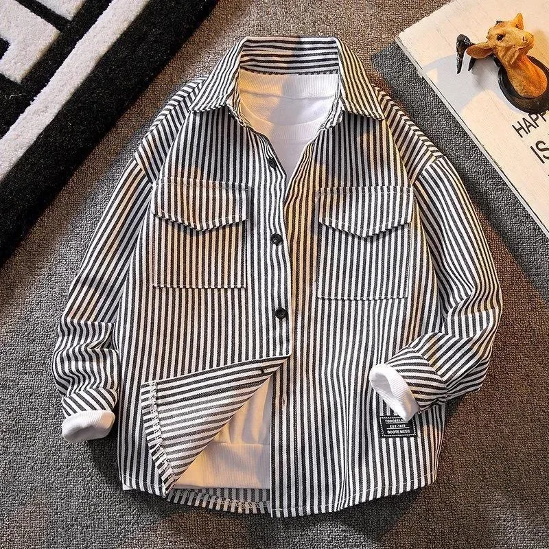 120-170cm Children Long Sleeve White Shirt Teenage Clothes School Uniform Boys Turn-Down Collar Stripe Kids Shirt For Boys Tops