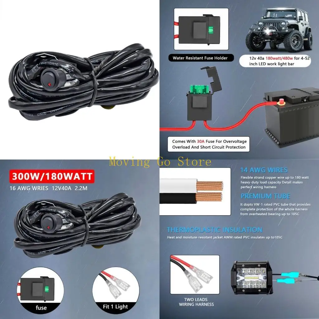 

B5XD ATV Work Light Wire Switch Harness Headlight Wire Cable Power On Off Waterproof