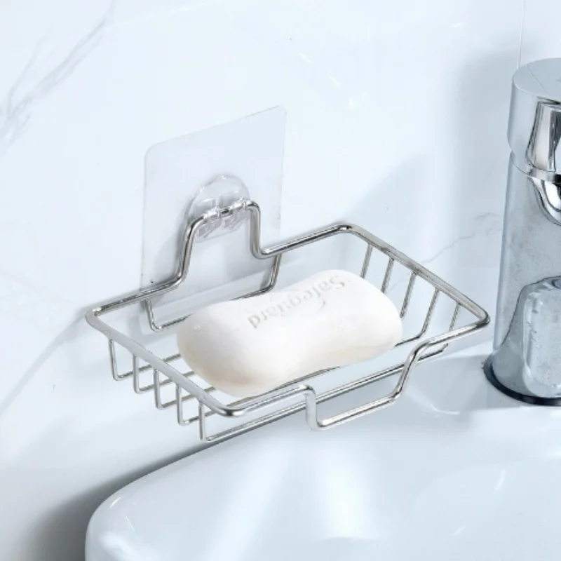 1pc Soap rack Soap box Wall mounted Stainless steel No punching required Storage rack TOILET Bathroom accessories