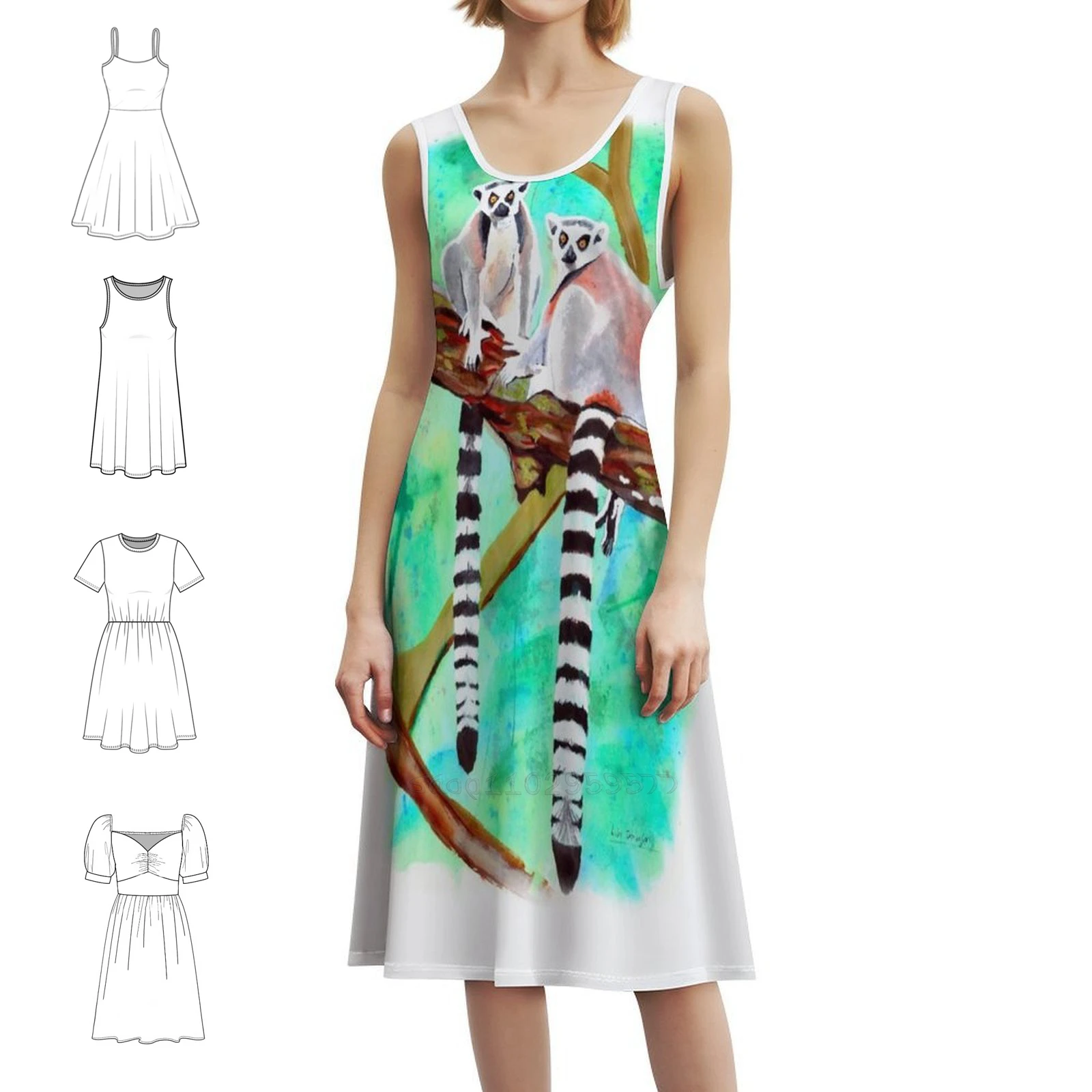 Lemurs Korean Style Casual Dress For Women Simple Daily Office Lady Dresses Lemurs Lemur Animal Animals Wild Dress For Girls