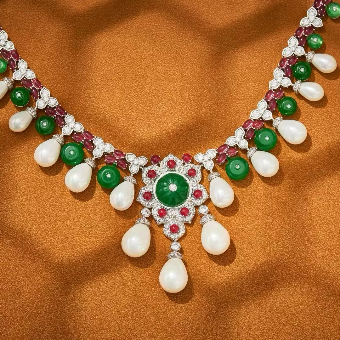 EYER Luxury Charming AAA Zircon Multi-layer Woven Pearl Drop Necklace Earrings For Women Wedding Party Evening Dress Jewelry Set