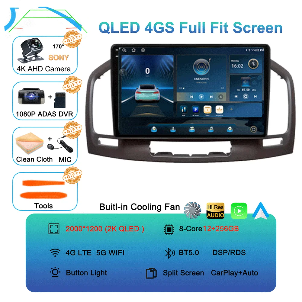 Android 16 Carplay Autoradio WIFI + 4G Voor Buick Regal Opel Insignia 2009 2010 2011 2012 2013 Multimidia Speler GPS Navi Stereo BT
