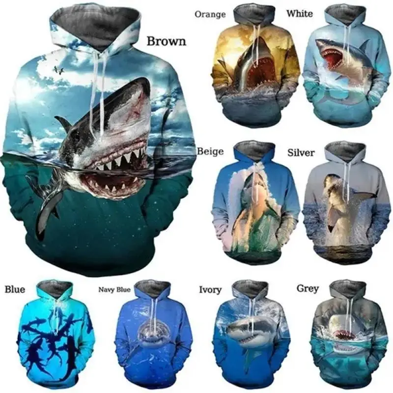 Ocean Killer Shark Graphic Hoodie Men Clothing 3D Bloody Sharks Printed Hoodies Women Harajuku Fashion y2k Pullover Hooded Hoody