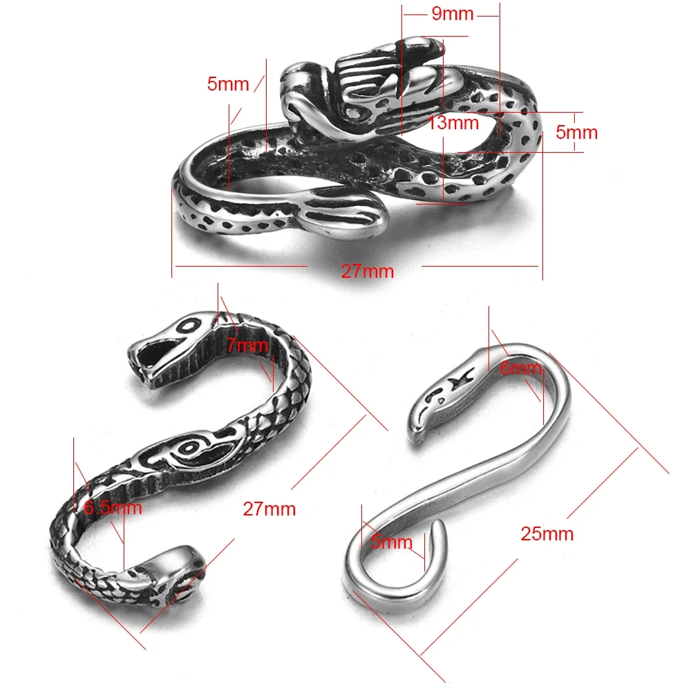 Stainless Steel Snake S Hooks Clasp for 3mm leather Adjustable Bracelet for Jewelry Making Connectors Accessories