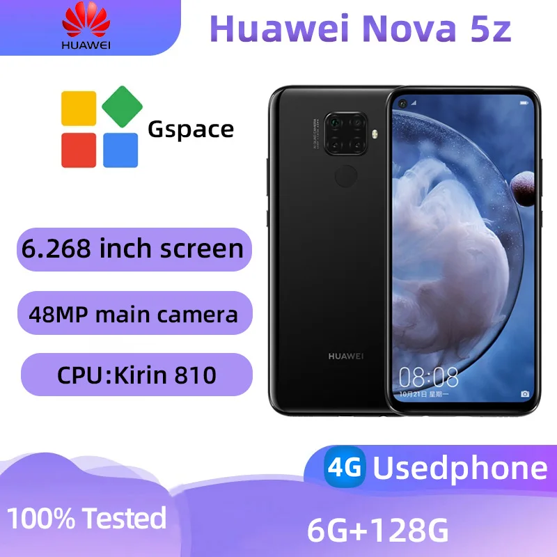 Huawei Nova 5z 4G SmartPhone Kirin 810 6GB RAM 128GB ROM 4000mAh 48.0MP Main Camera Original Used Phone