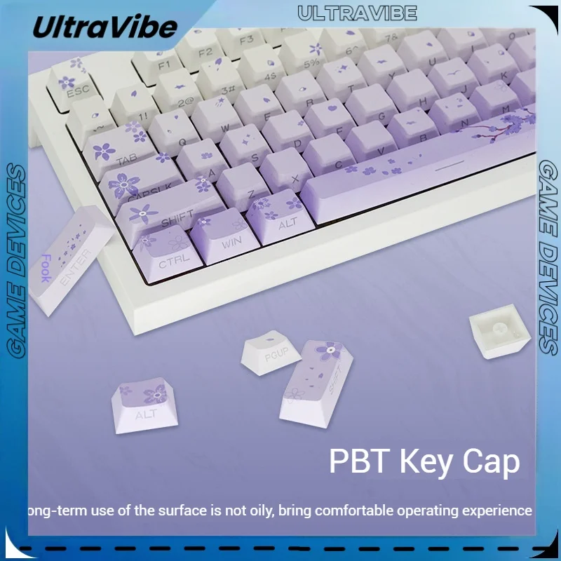 New Keycaps Five Sided Hot Sublimation Pbt Side Engraving Translucent Customized Keyboard Keycaps Purple Fresh Gradient 131keys