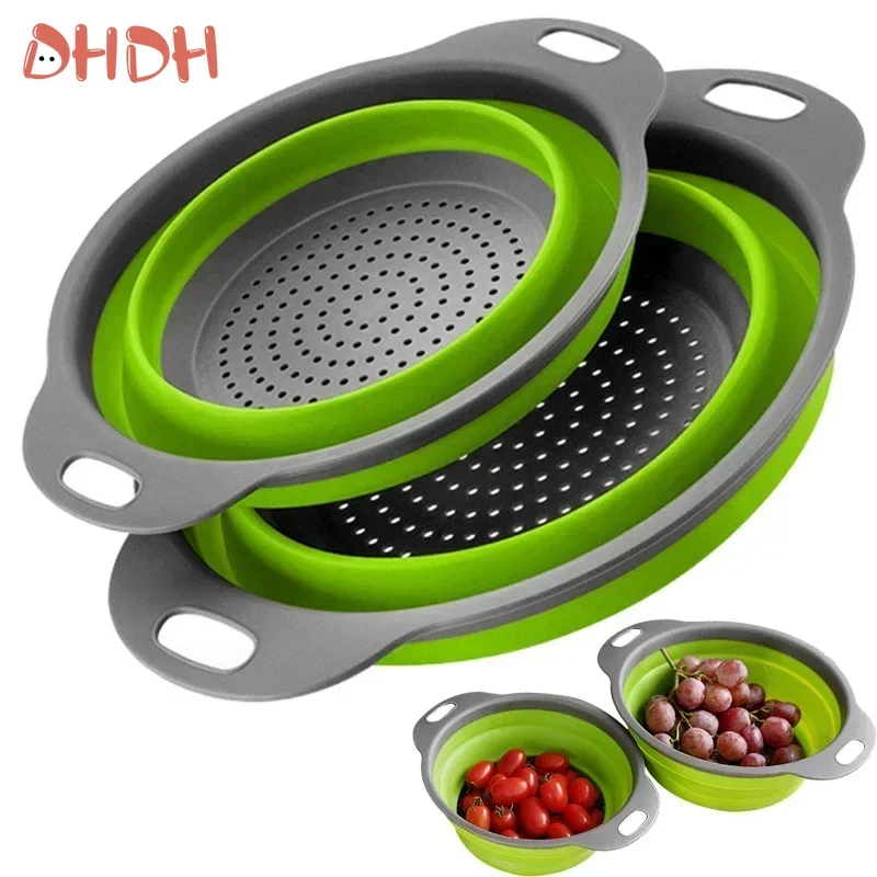 High Quality Silicone Folding Drain Basket Fruit Vegetable Washing Basket Foldable Strainer Colander Kitchen Storage Tool