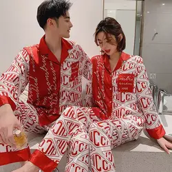 2024 novo casal pijamas primavera outono feminino seda gelo legal confortável fino homewear terno de luxo solto casual masculino roupas de noite