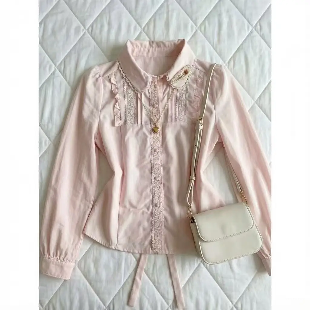 Vintage Retro Long Sleeve Shirt Waist Cinching Elegant Slimming Top Spring Autumn Polyester Fiber Bubble Sleeve Short Length
