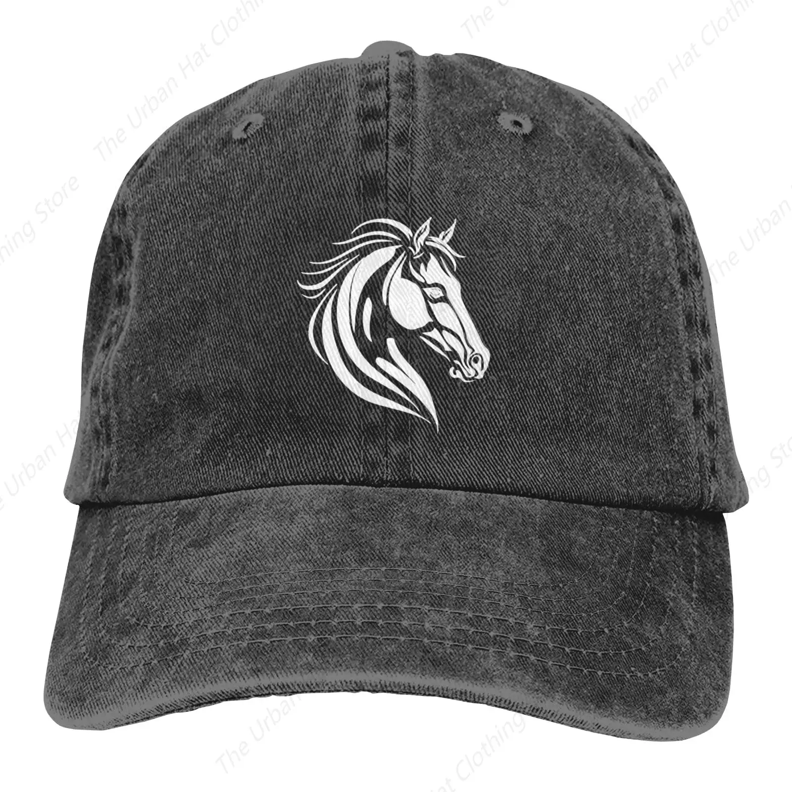 

Women's Cute Horse Hat Vintage Distressed Adjustable Washed Dad Baseball Cap for Horse Lover Black