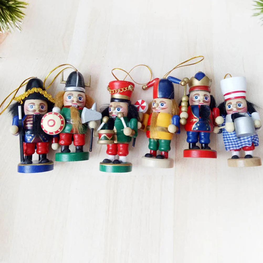 

6Pcs Nutcracker Puppet Ornament High-Grade Cloth Wood Materials Decorative Nutcrackers for Living Room Bedroom