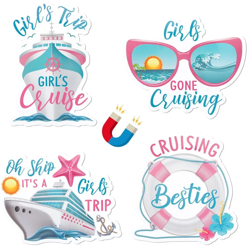 Cruise Door Decorations Magnetic - 4PCS It’s A Girls Trip Magnets, Girl Ship Car Cabin Refrigerator Magnet Decal, Cruising