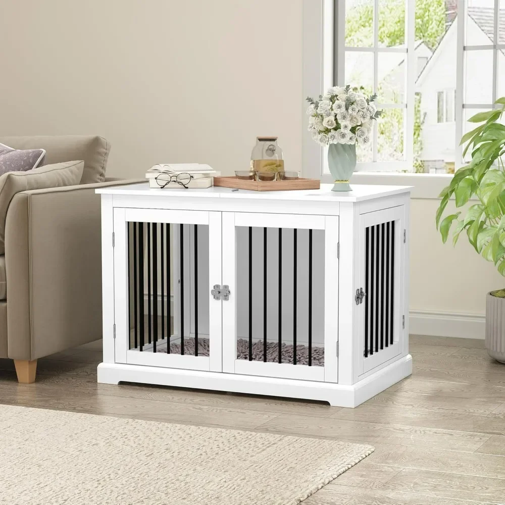 Dog Crate, Kennel with Cushion for Small and Medium Dogs and Kennel with Flip-top Plate, Chew Proof Metal Bars, Dog Crates