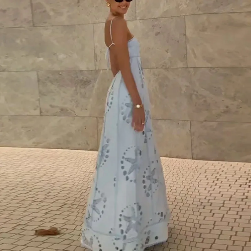 2025 New Vintage White Jacquard Crochet Lace Long Dress Summer Fashion Hollow Out Commute Dresses Woman Elegant Sling Boho Dress