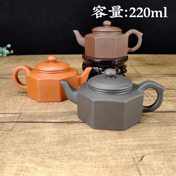 190ml Chinese Yixing High-end Purple Clay Teapot Famous Handmade Hexagonal Shape Tea Pot Raw Ore Purple Mud Kettle Zisha Tea Set