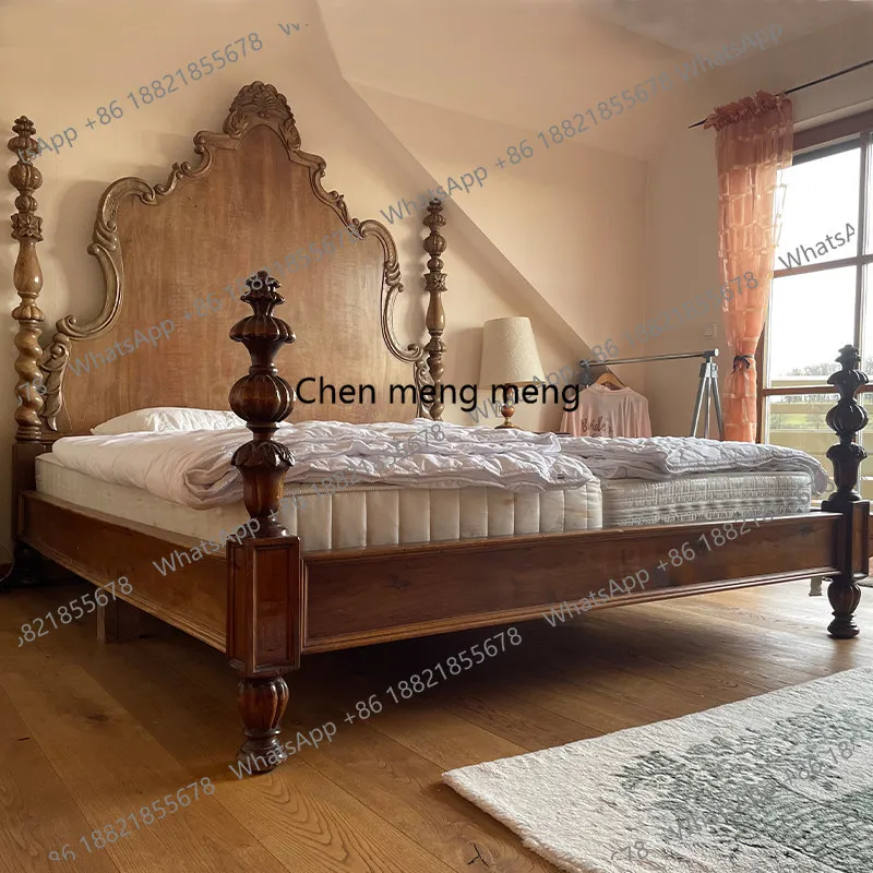 

French retro solid wood bed household oak single bed high-end 1.8 American double bed