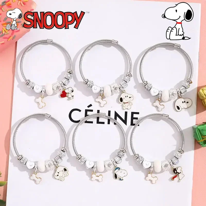 Anime Snoopy Cartoon Stainless Steel Bracelets Women Bracelet Pendant Cute Fashion Charms Jewelry for Best Friends Party Gifts