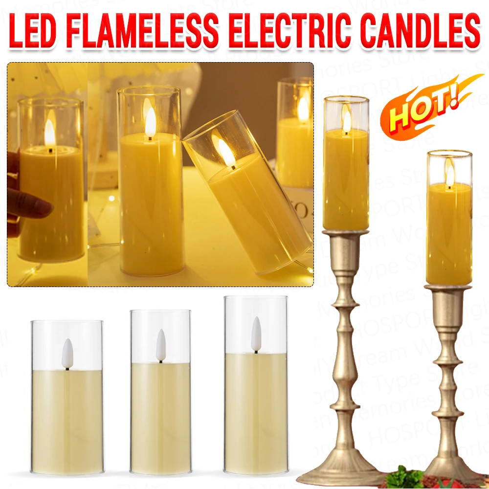 Led Electronic Candles Light Flameless Battery Operated Flickering Lamp Clear Acrylic Glass Battery Powered Wedding Party Christ