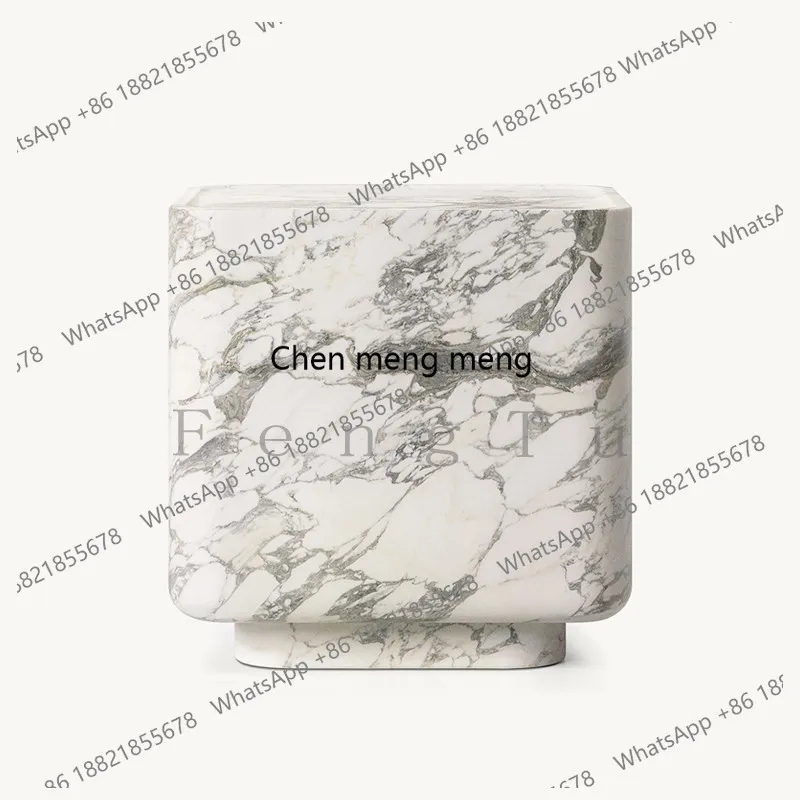 

Light luxury big flower white edge living room sofa corner bedroom bedside marble square side table