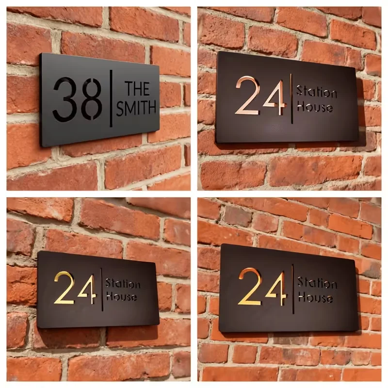 Personalized Customized Laser Engraving Acrylic Matte Black/Matte Gray Outdoor House Number and Street Number Plaque