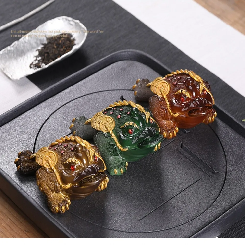 Resin Golden Toad Tea Pet Cute Green Red Color Changing Tea Pet Tea Tray Gold Raise Golden Toad Tea Table Decoration