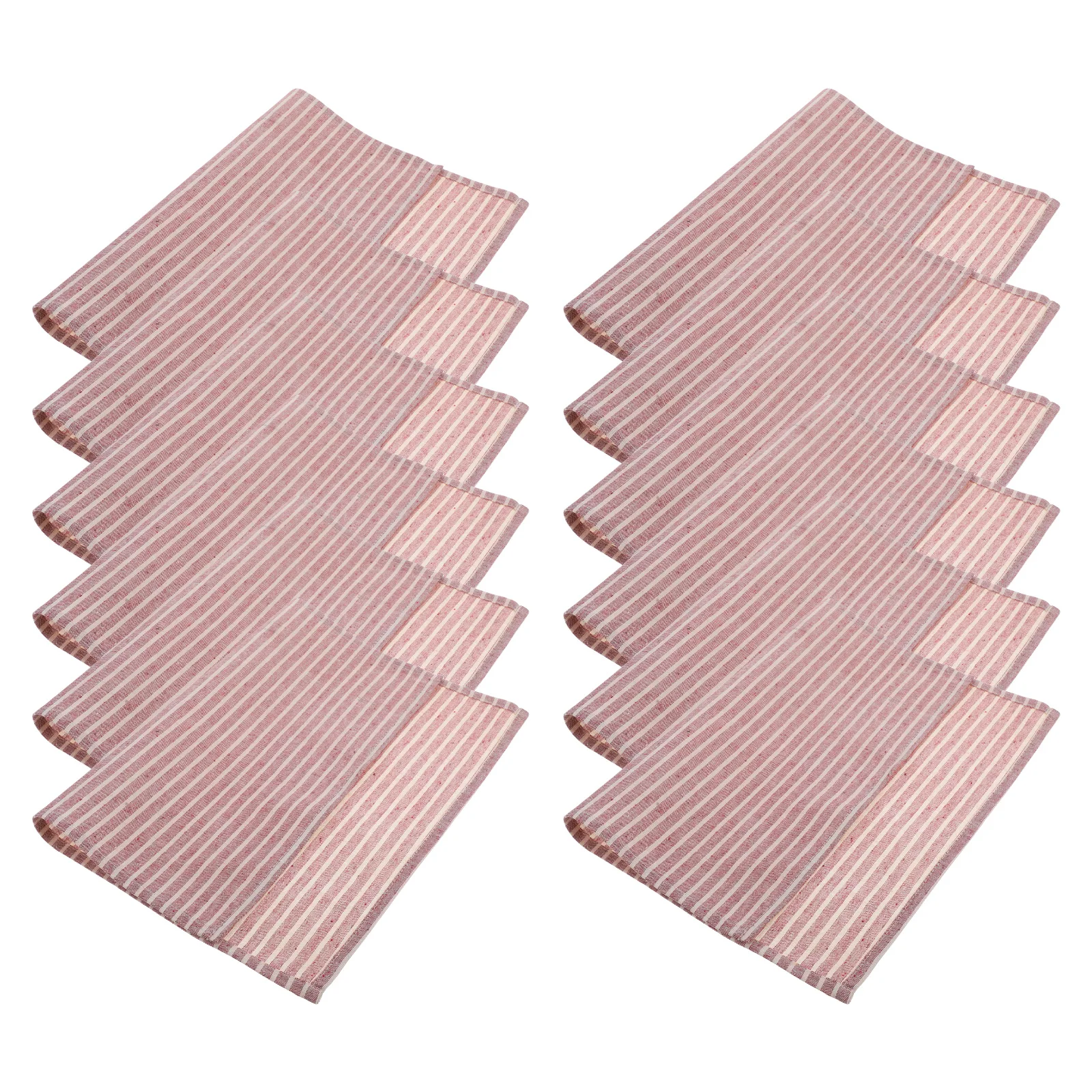 

12 Pcs Linen Cotton Napkins Polyester Fabric Red Dining Table Cloth Student Use Trendy Dinner Napkins Holiday Party Striped