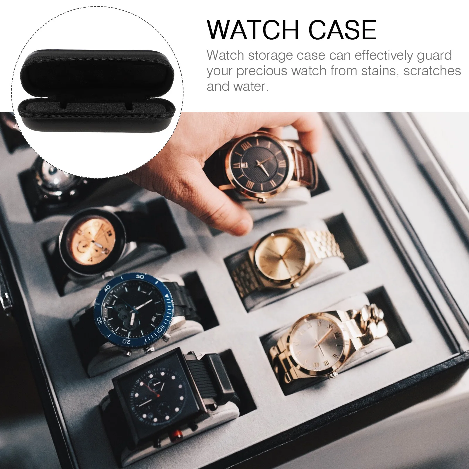 

Stylish Watch Box Organizer Portable Zipper Case for Travel Business Trips Gift Men Household Watch Box