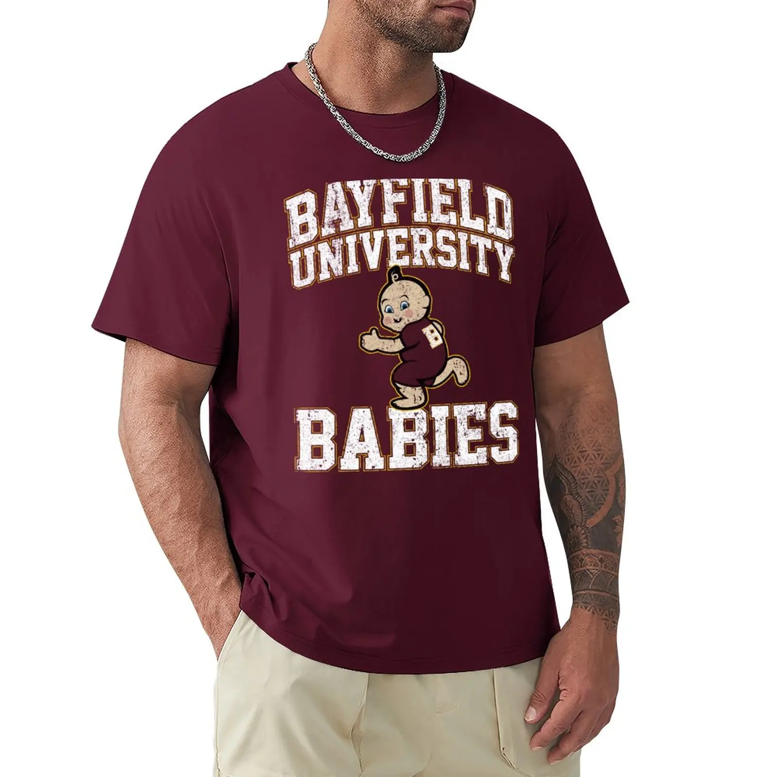 Футболка Bayfield для младенцев из университета (день смерти), черные футболки, эстетическая одежда, мужские футболки с графическим рисунком