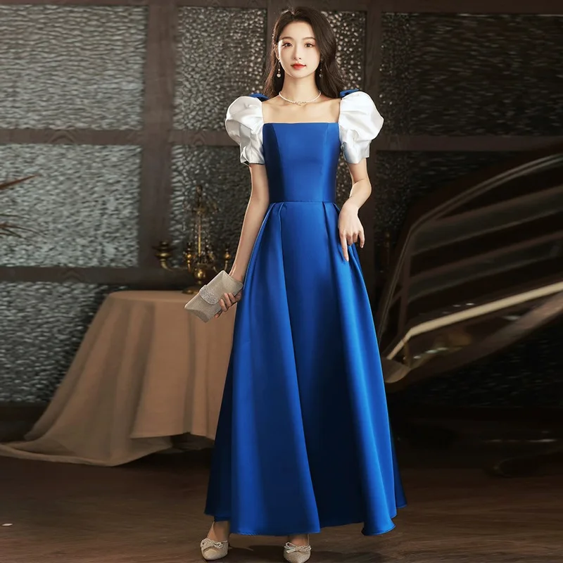 Treasure Blue Evening Dresses Satin Birthday Party Wedding Dress Wedding Shooting French Fashion Women\'s Performance Dresses