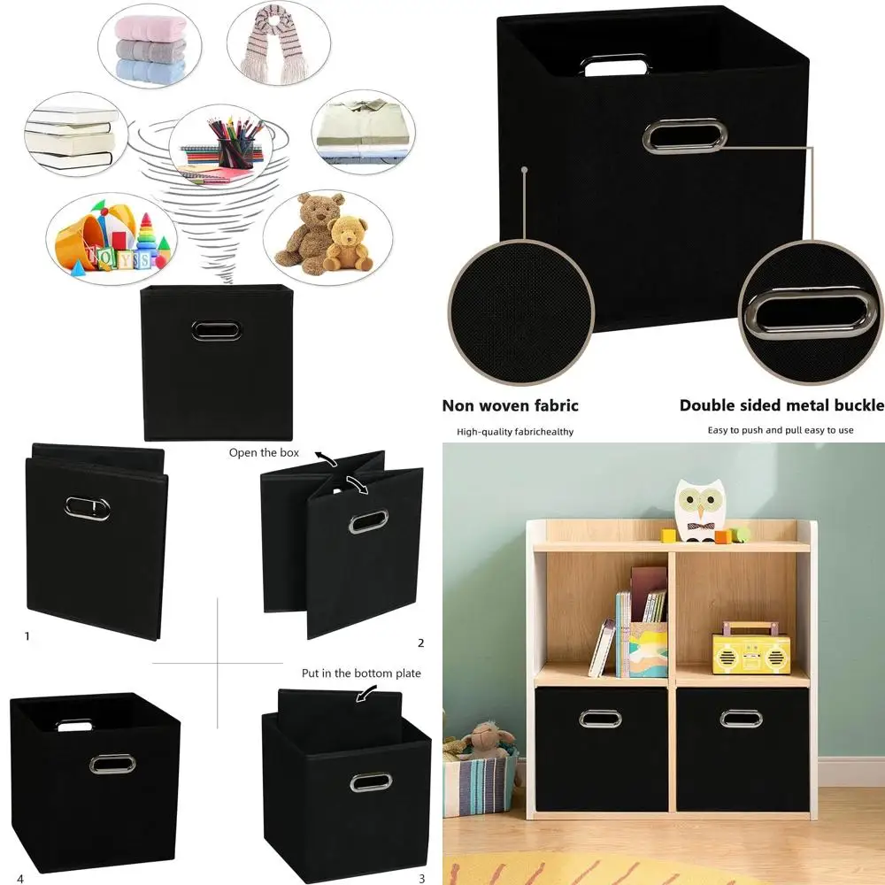 

Set of 10 Foldable Fabric Storage Cubes with Dual Handles for Home and Bedroom Organization (Black)