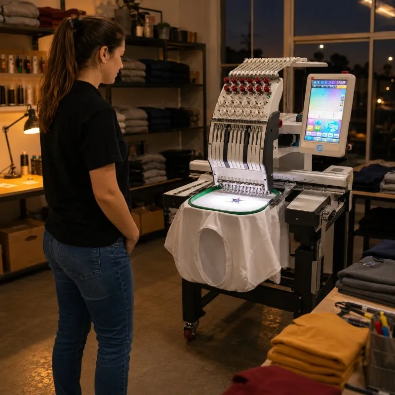 Computerized Embroidery Machine Dual Head Customized Apparel Patch Logo Workshop System Workshop Floor Setup