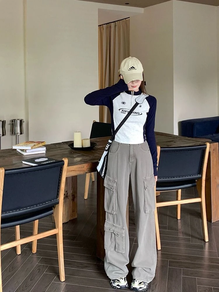 Maglietta Lunga Retrò Americana da Donna, Aderente con Zip Interna, Top con Spalle Scoperte, Lunghezza Regolare e Traspirante