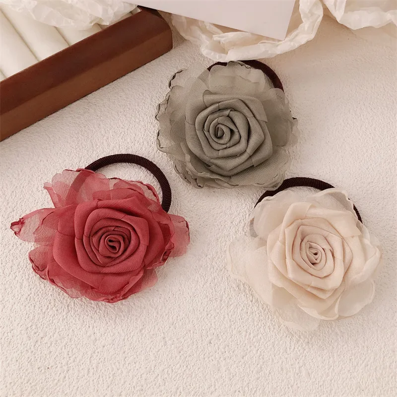 3 Pcs Girls' Hair Accessories Rose Hair Accessories girl's High Sense Camellia Hair Rope New Flower Head Rope Headband