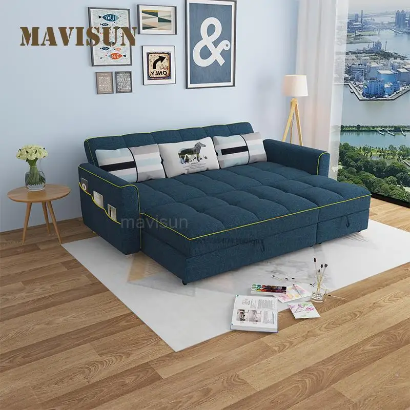 

Functional Simple Cloth Sofa Bed Sitting And Lying In The Living Room Dismantling And Washing Latex Pad Pulling And Folding