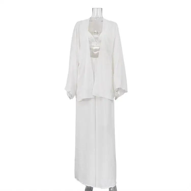 Sexy Lace Trim Vest Top Wide Leg Pants Tee Piece Set Faionable Long Sve V Ne Student Work orm Spring Collection