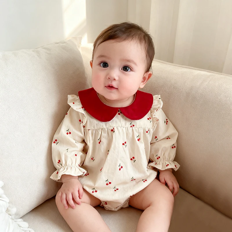 

Christmas Neonatus Jumpsuits Baby Girl Autumn Collection 0-3 years Baby Jumpsuit Little Cherry One Piece Sweet baby Girl Romper