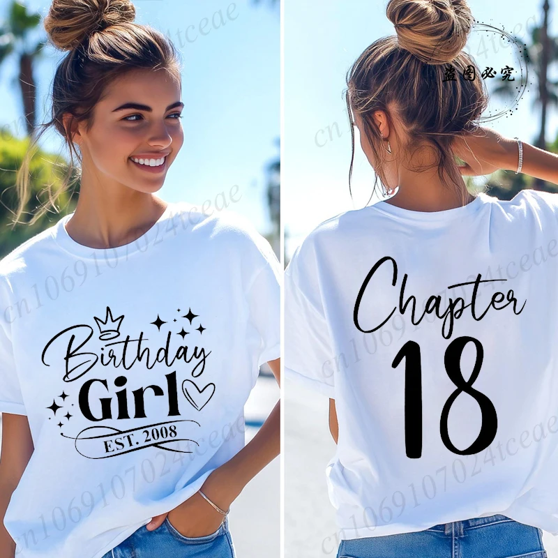 Birthday Girl Est. 2008 Women's T-shirts Funny Gifts for Girls Tees Chapter 18 18th Birthday Girl Graphic Tops Female Clothing
