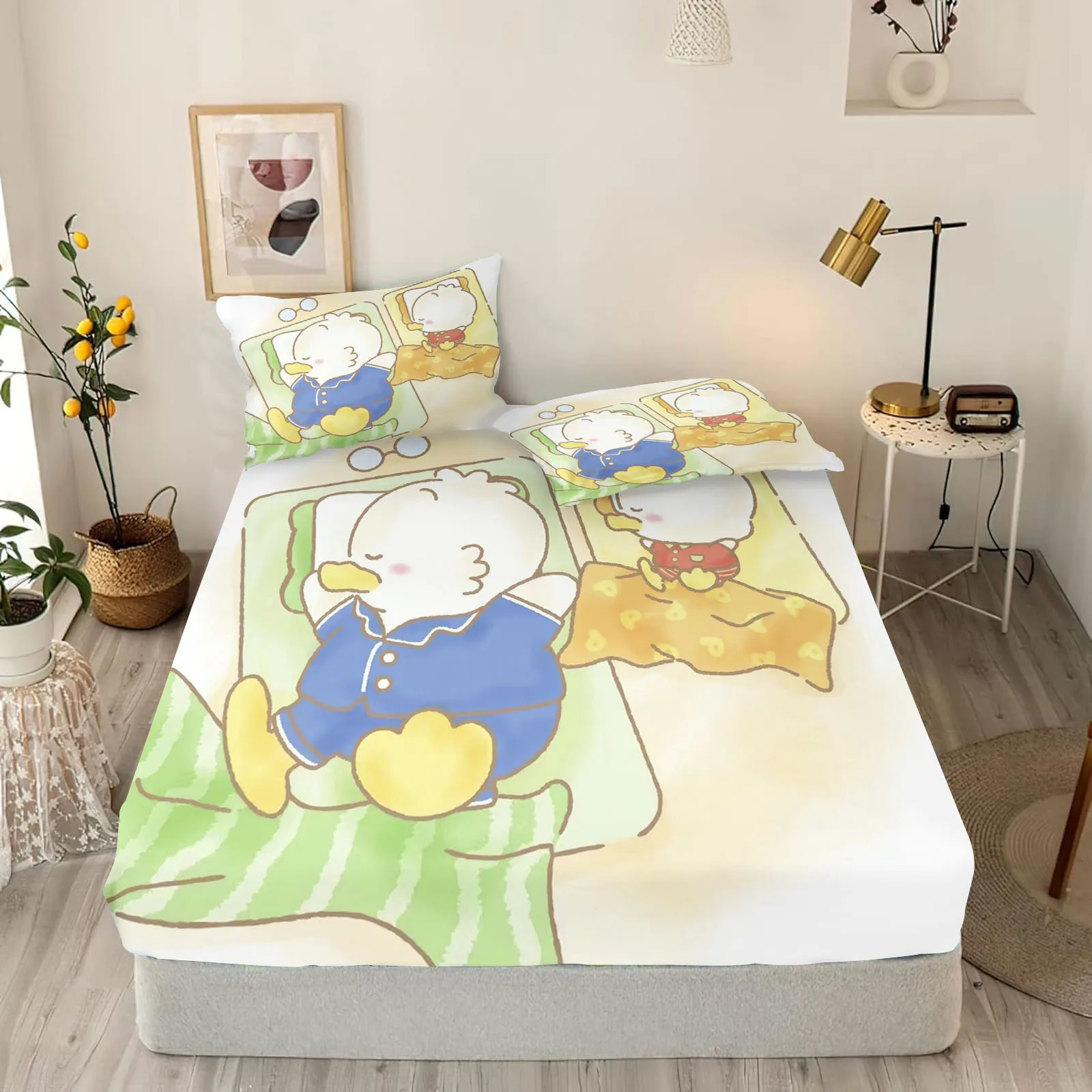 

Duck Sanrio Fitted Sheet Baker Cartoon For Children, Cute Digital Printing Coverage, Baby Teenager Bedding, Elastic Sheets Cover