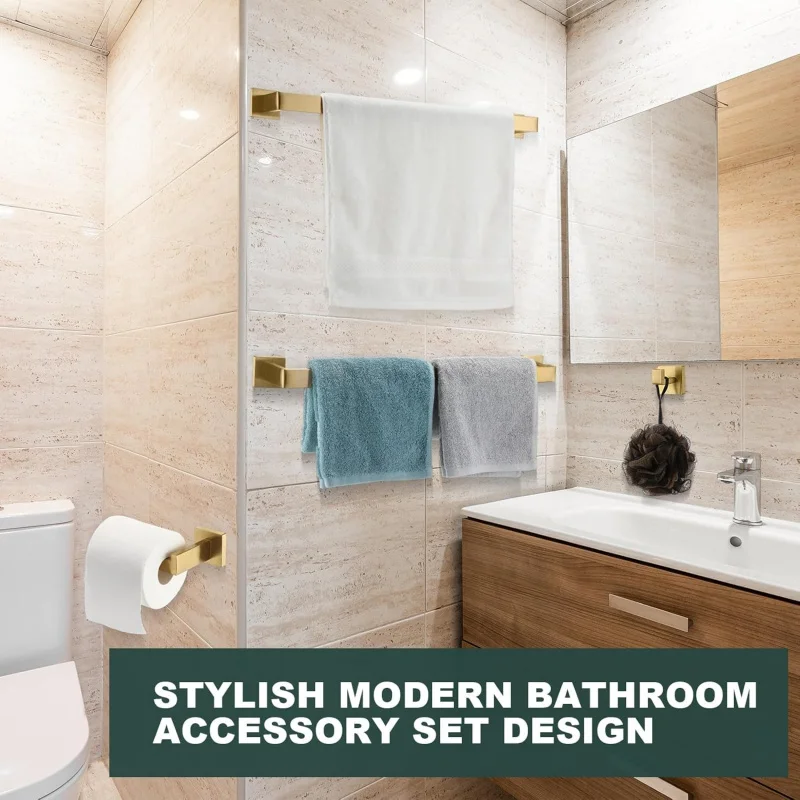 20 Pcs Bathroom Hardware Accessories Set 23.6 Inch Bath Towel Bar Kit Stainless Steel Bathroom Hardware Set Towel Racks Ring Ho