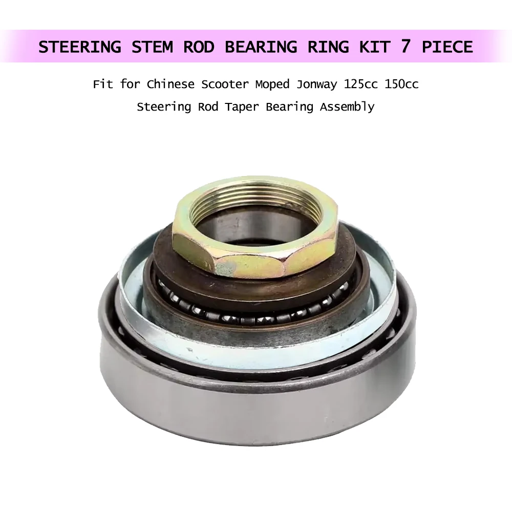 Steering Stem Rod Bearing Ring Kit 7 Piece Fit for Chinese Scooter Moped Jonway 125cc 150cc Steering Rod Taper Bearing Assembly
