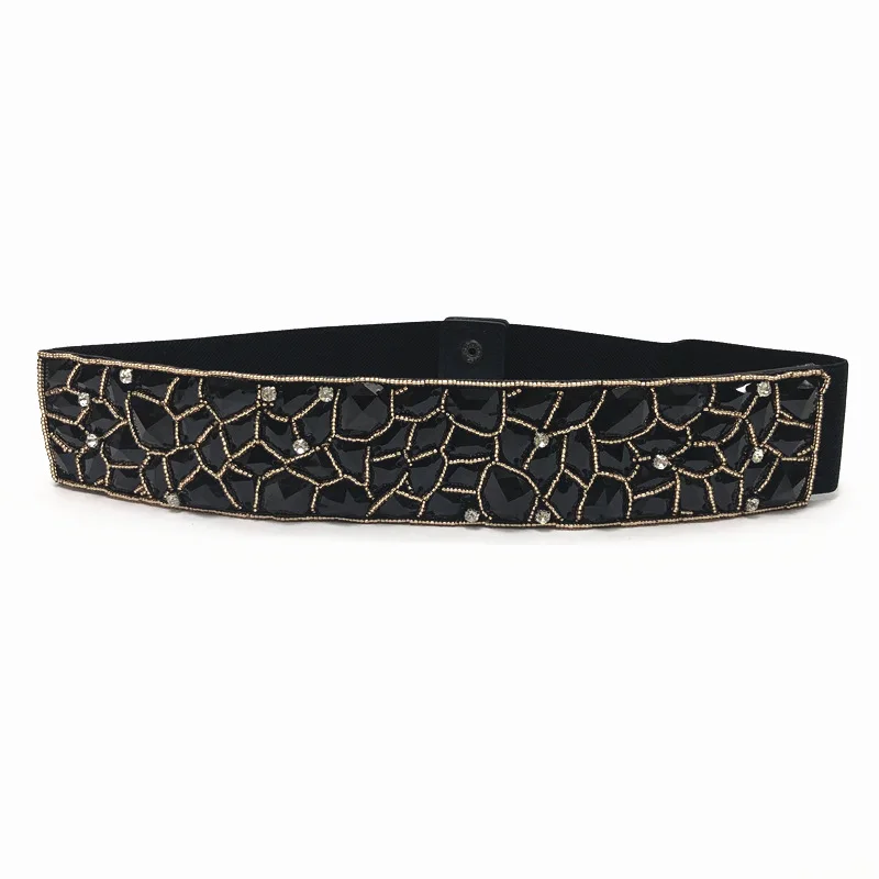 

Drill women's black three-dimensional decorative all-match elastic elastic waistband