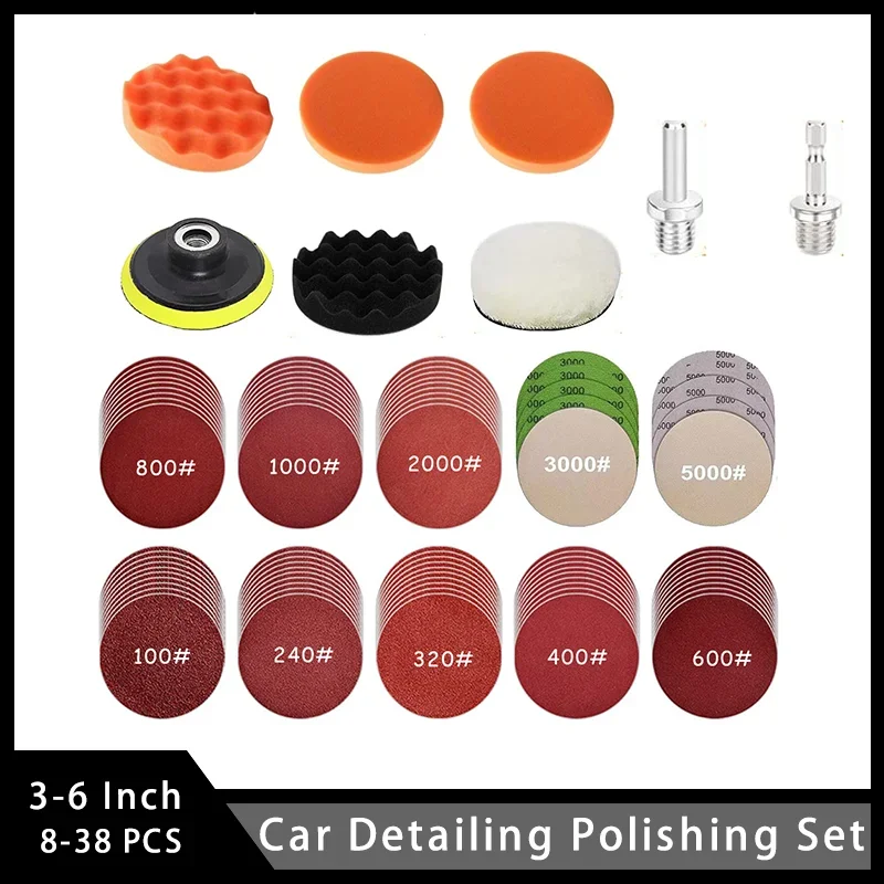 3/4/5/6 Inch Car Detailing Polishing Set with Sandpaper Sponge Wool Pad 8/15/23/30/38 Pcs for Cleaning Sanding Waxing Washing view 2