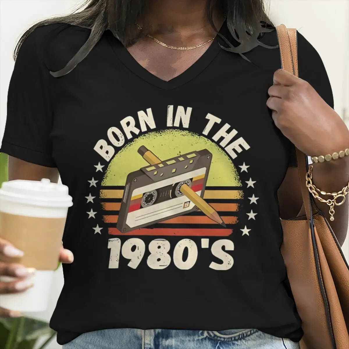 Born in The 1980's Print T-shirts for Men Women Summer Fun Birthday Casual Short Sleeve V Neck Tops Unisex Streetwear