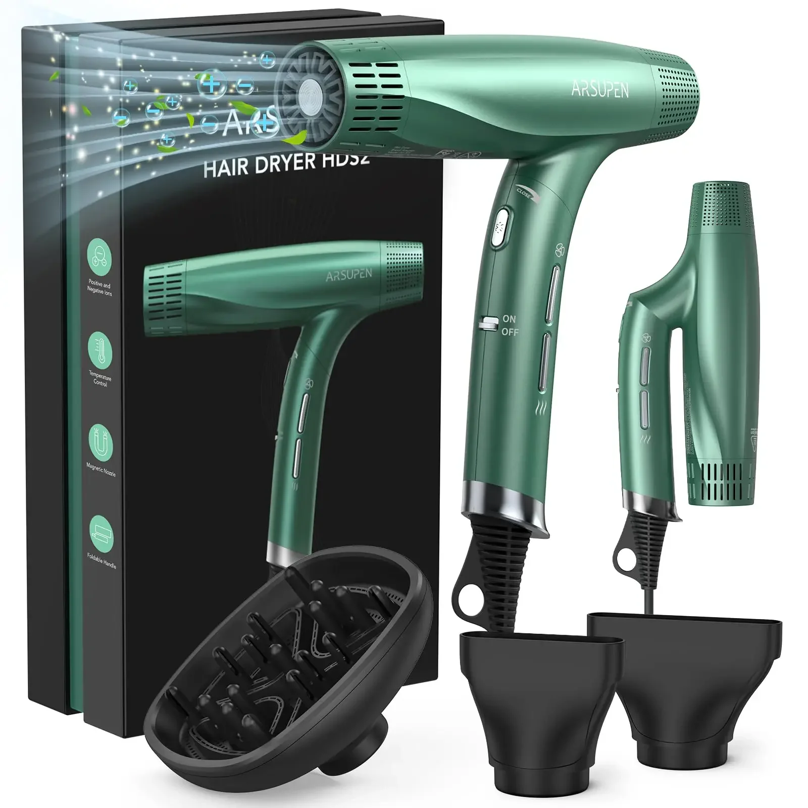 Hair Dryer with Diffuser Concentrator Nozzles Comb & Holder  High Speed  Fast Drying 12 Modes as Salon Light Quiet 1875W