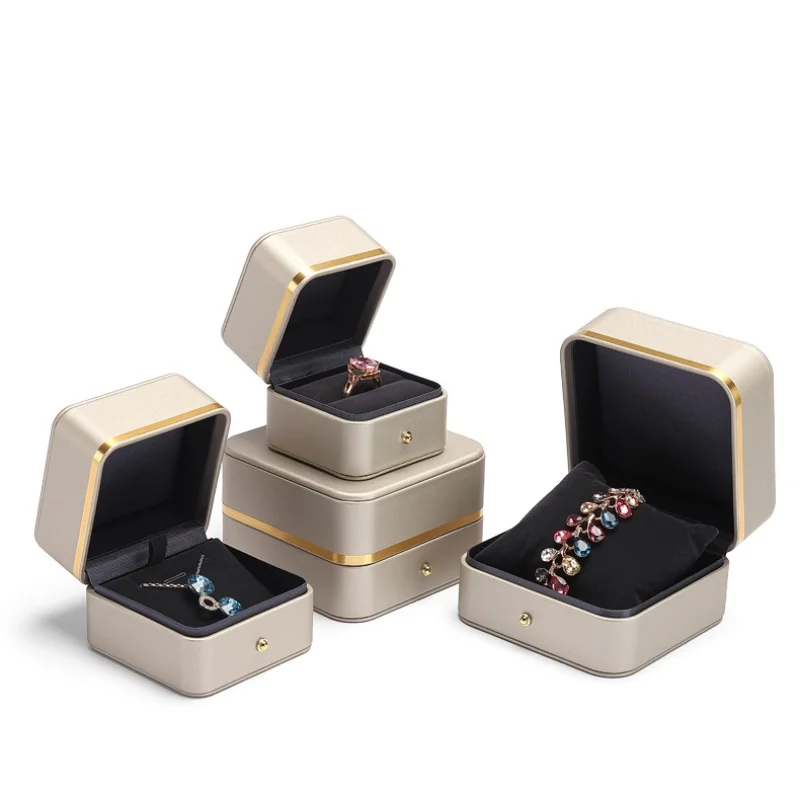 High Quality Golden Border  Jewelry Boxes Pu Leather Jewelry Storage Box Ring Pendant Bracelet Necklace Box