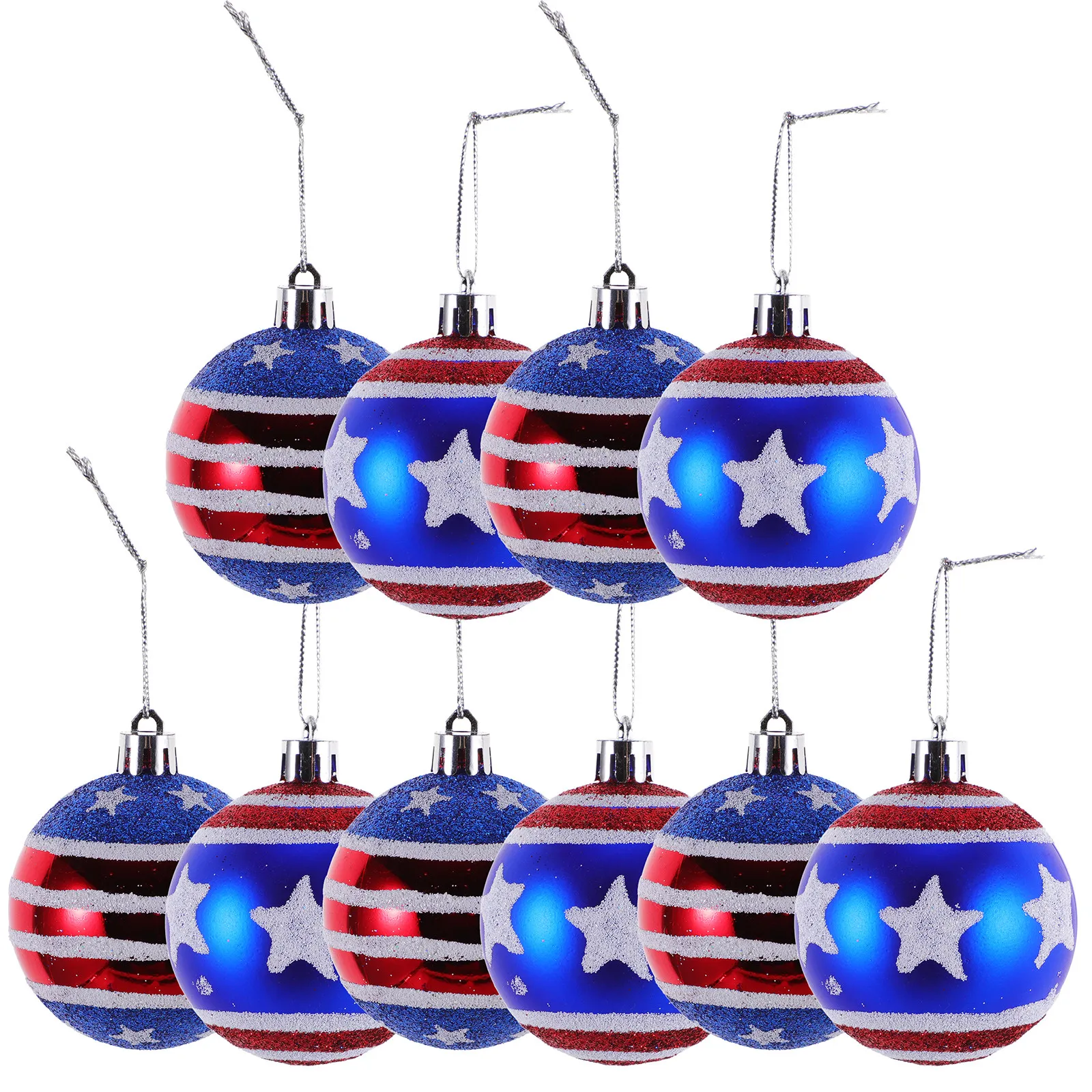12pcs Red White Blue Independence Day Hanging Balls – Patriotic Plastic Party Decor for 4th of July