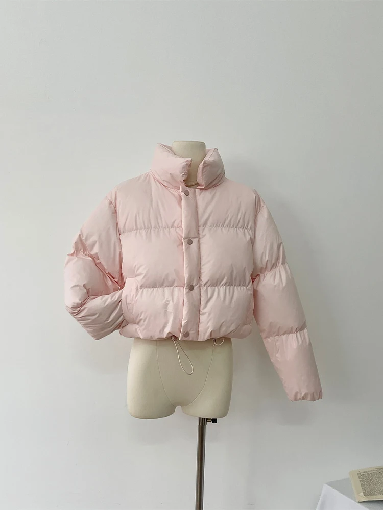 Women Pink Parka Jacket Coat 90s Vintage Long Sleeve Turtleneck Overcoat Harajuku Korean Warm Thicken Padded Jacket Winter 2024