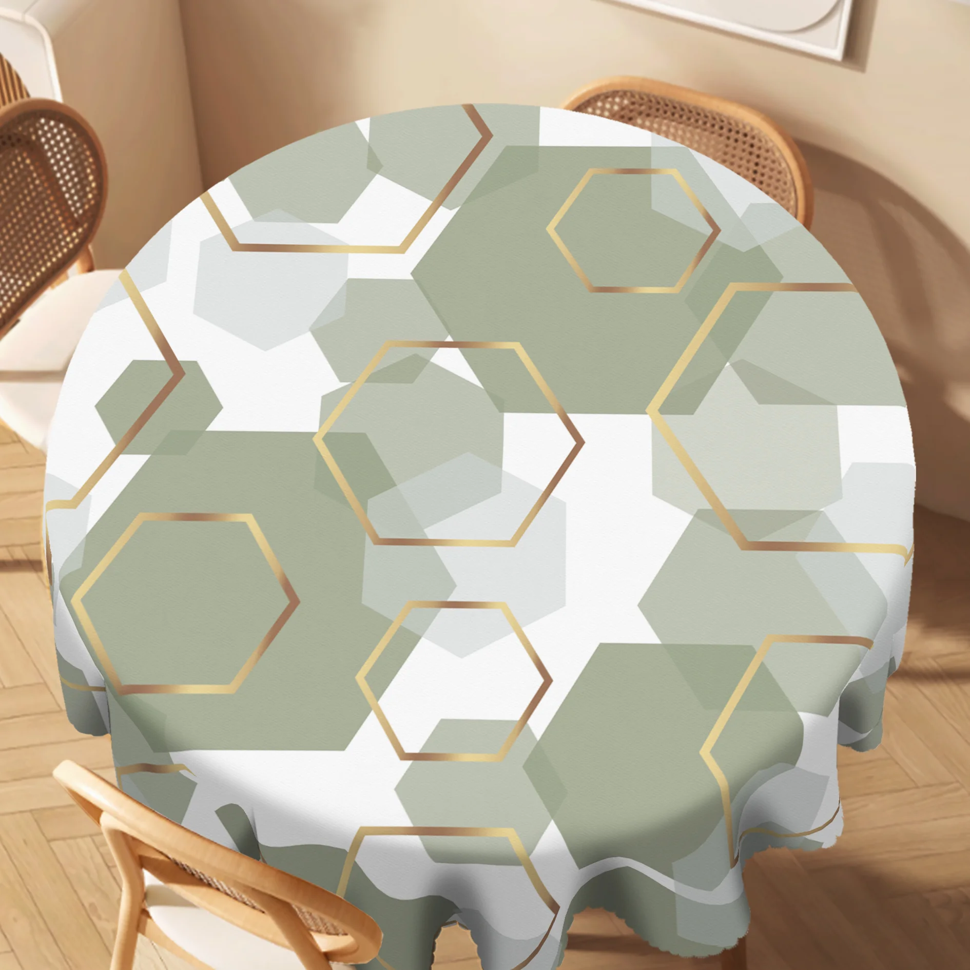 Geometric tablecloth, sage green with gold-plated geometric design, elegant modern style designxzj