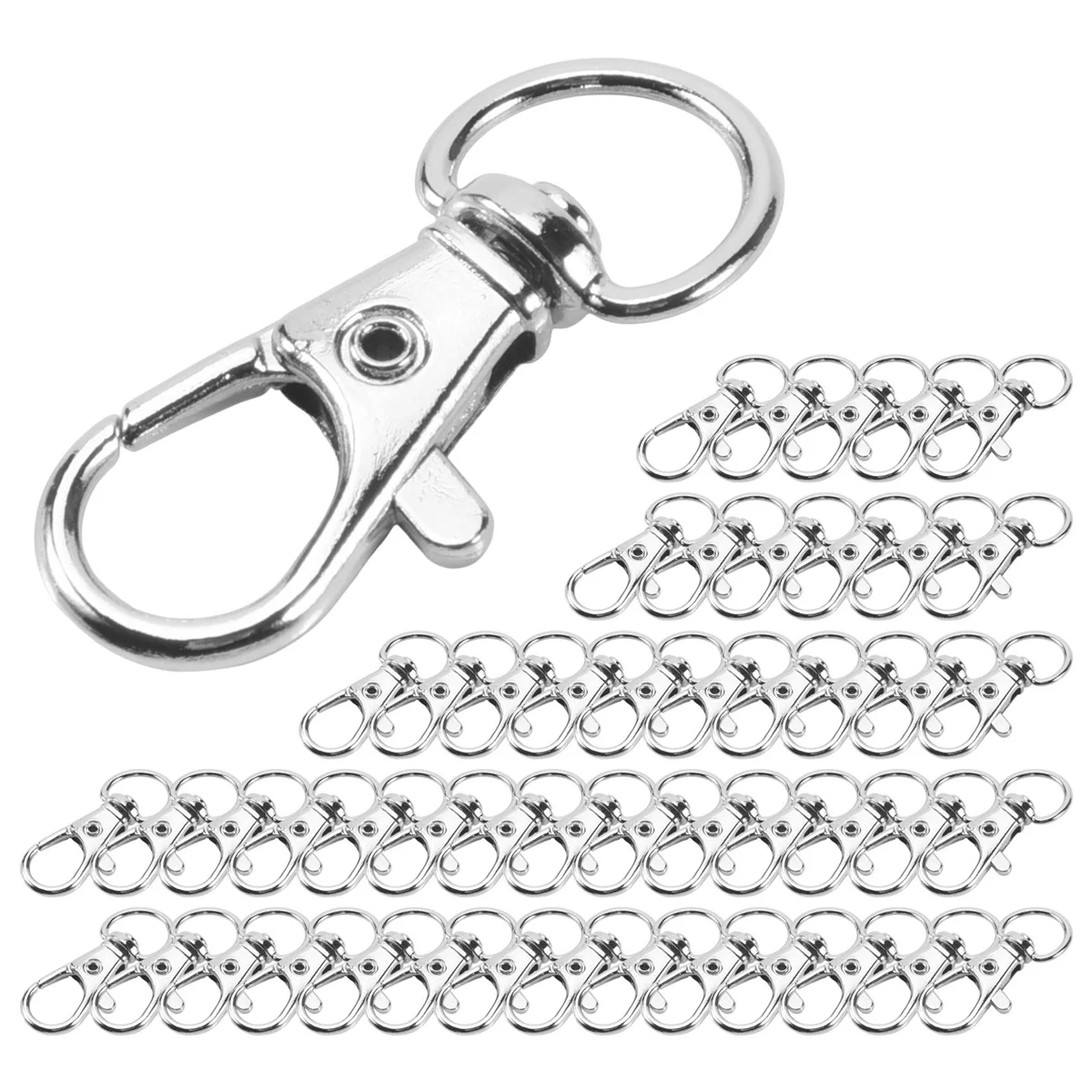 50 قطعة من مشابك الحبل الدوارة من ABQR، خطاف معدني دوار، مشبك مخلب جراد البحر فضي